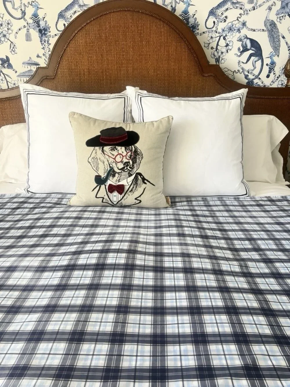 POTTERY BARN KIDS Plaid Duvet Cover Twin Navy Blue White 100% Cotton Children